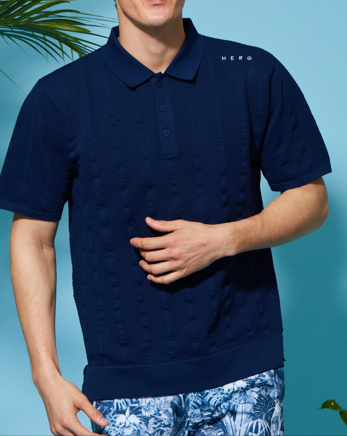 STRIPE MESH KNIT POLO