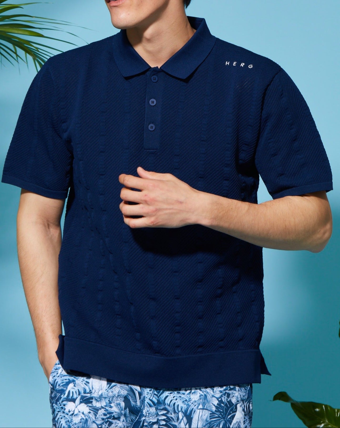 STRIPE MESH KNIT POLO