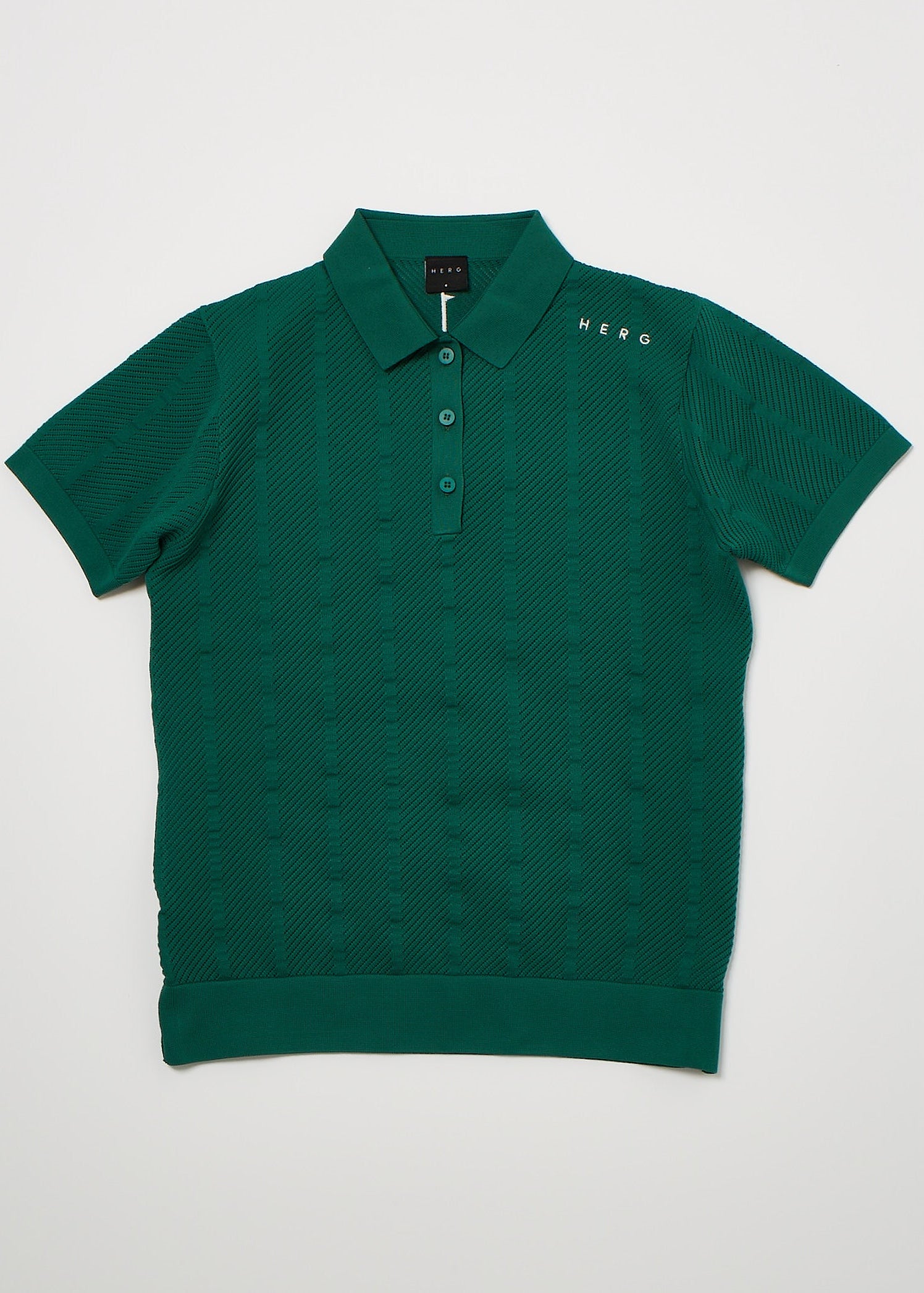 MENS STRIPE MESH KNIT POLO GREEN