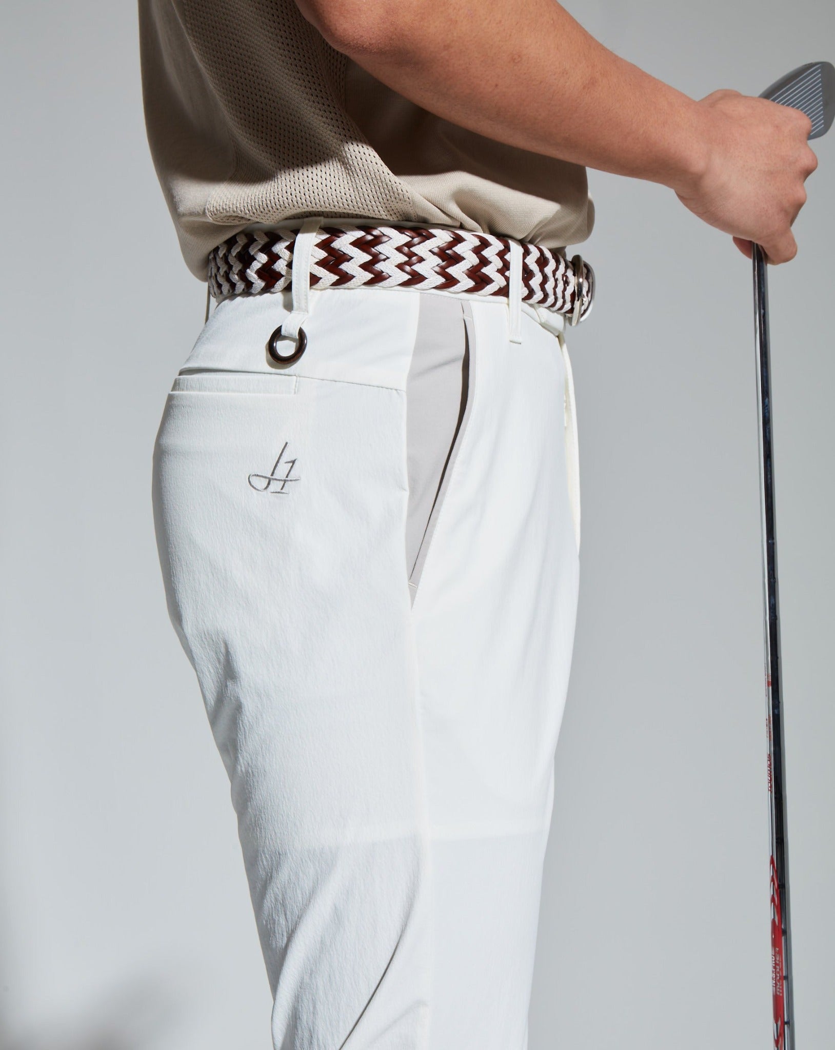 WHITE LEATHER COTTON MESH BELT FRINGE