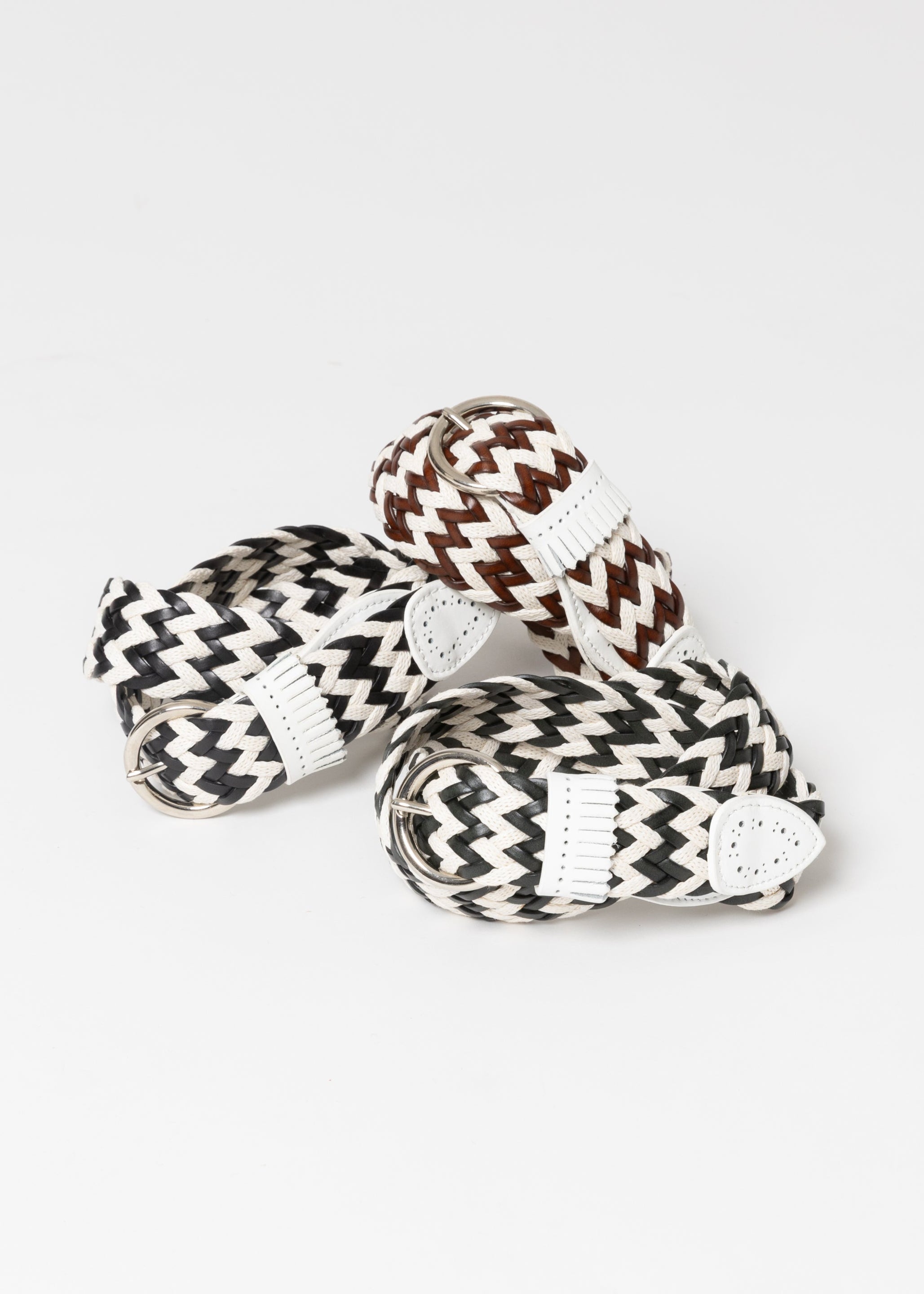 WHITE LEATHER COTTON MESH BELT FRINGE