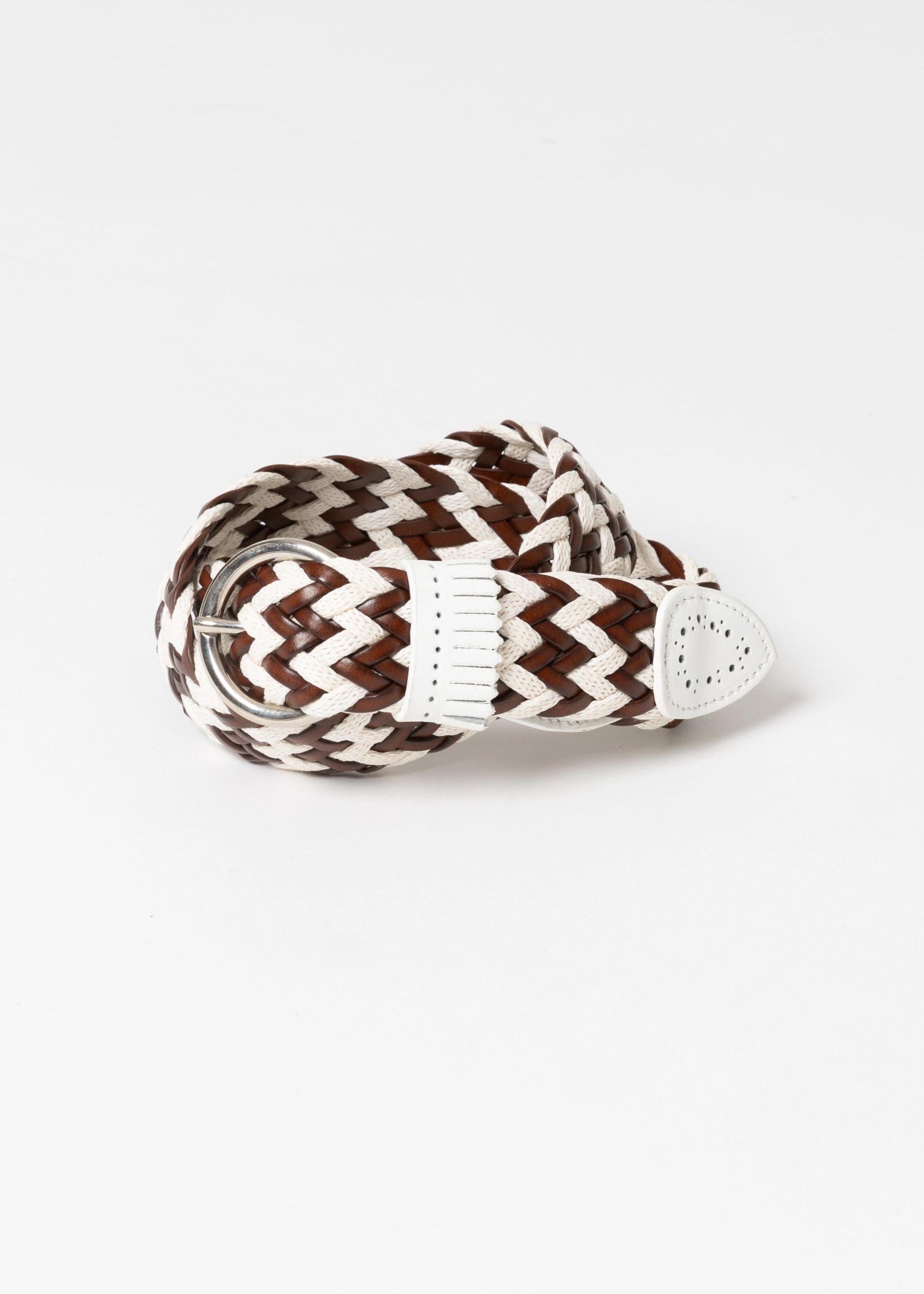 WHITE LEATHER COTTON MESH BELT FRINGE