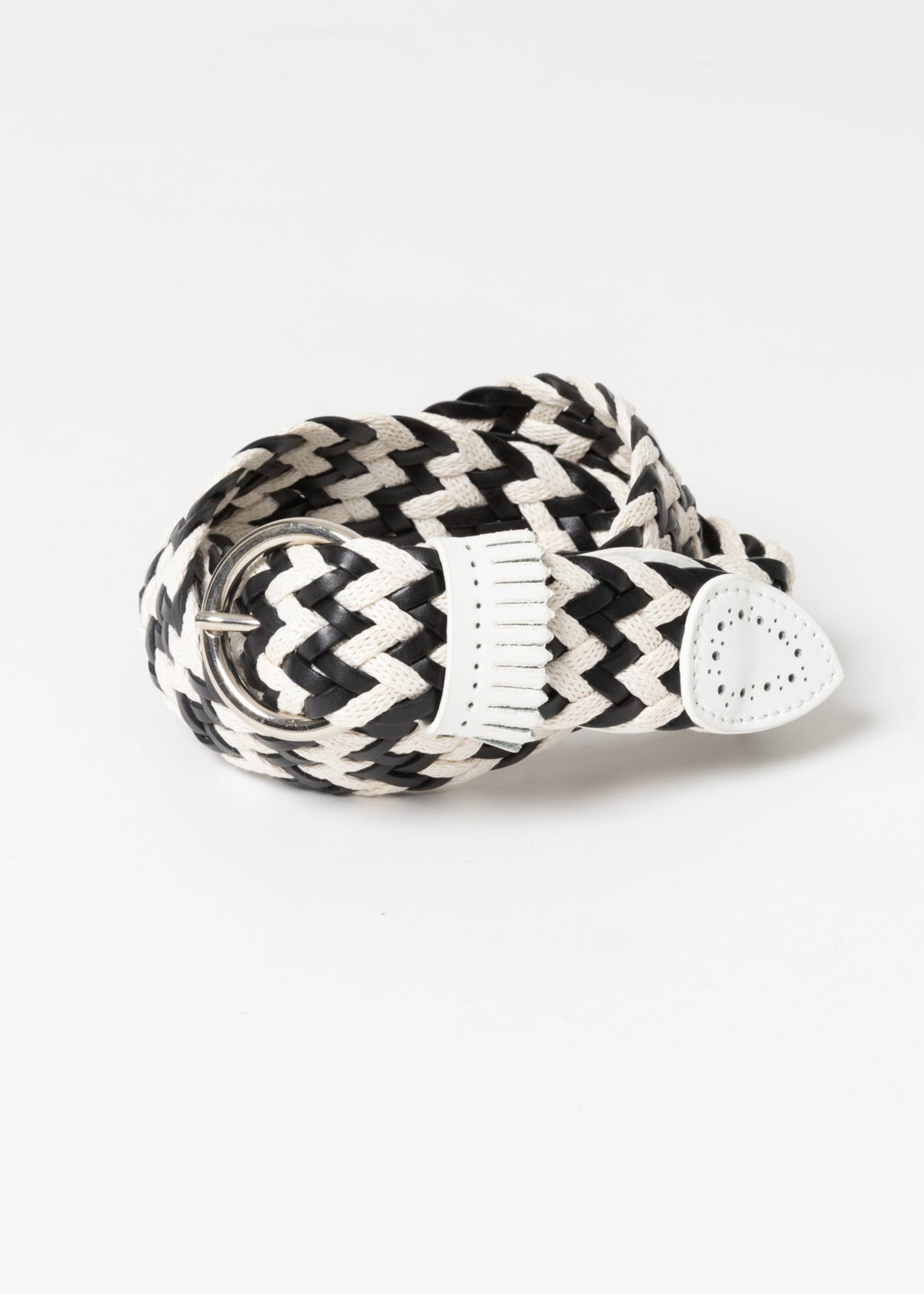 WHITE LEATHER COTTON MESH BELT FRINGE