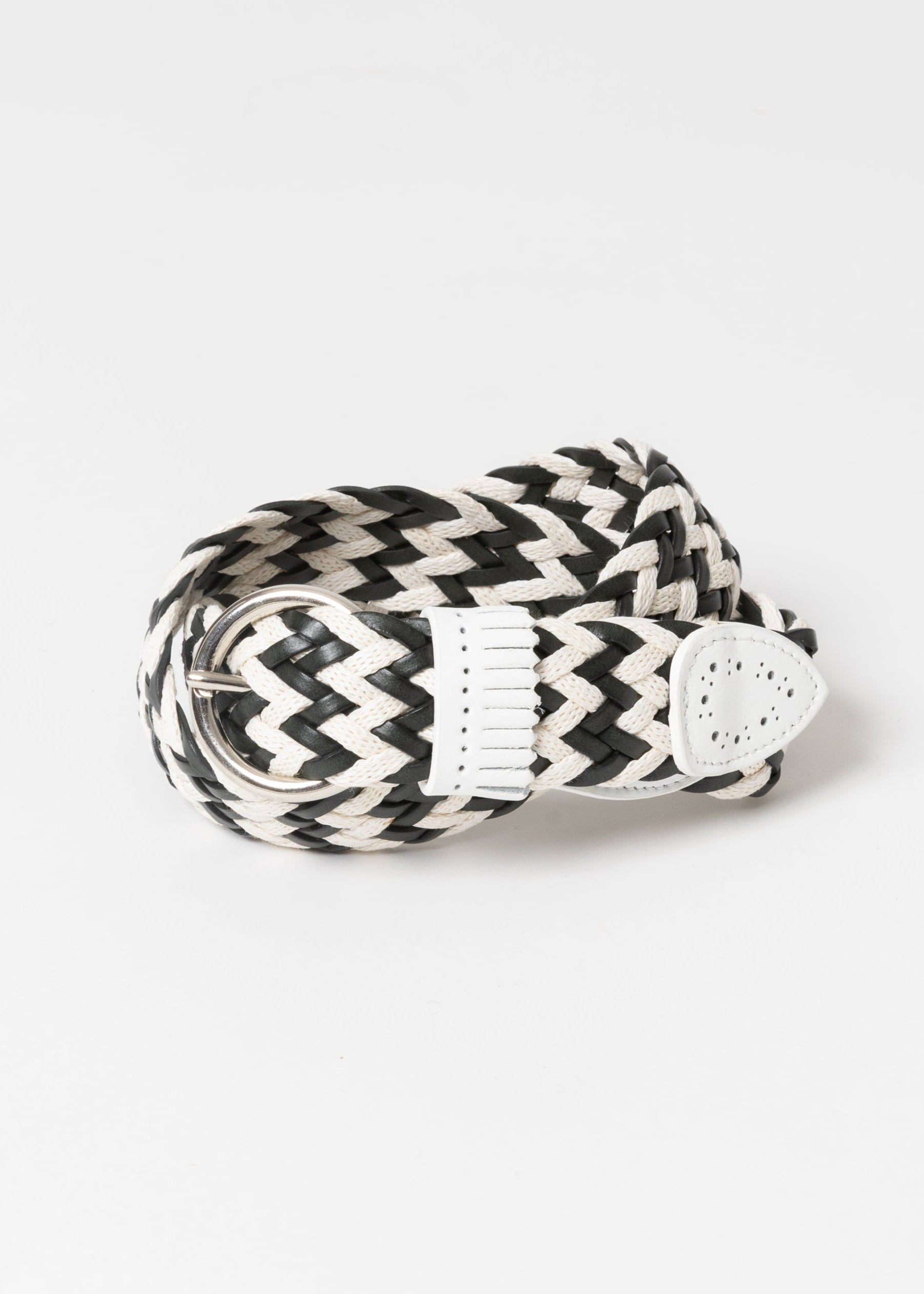 WHITE LEATHER COTTON MESH BELT FRINGE