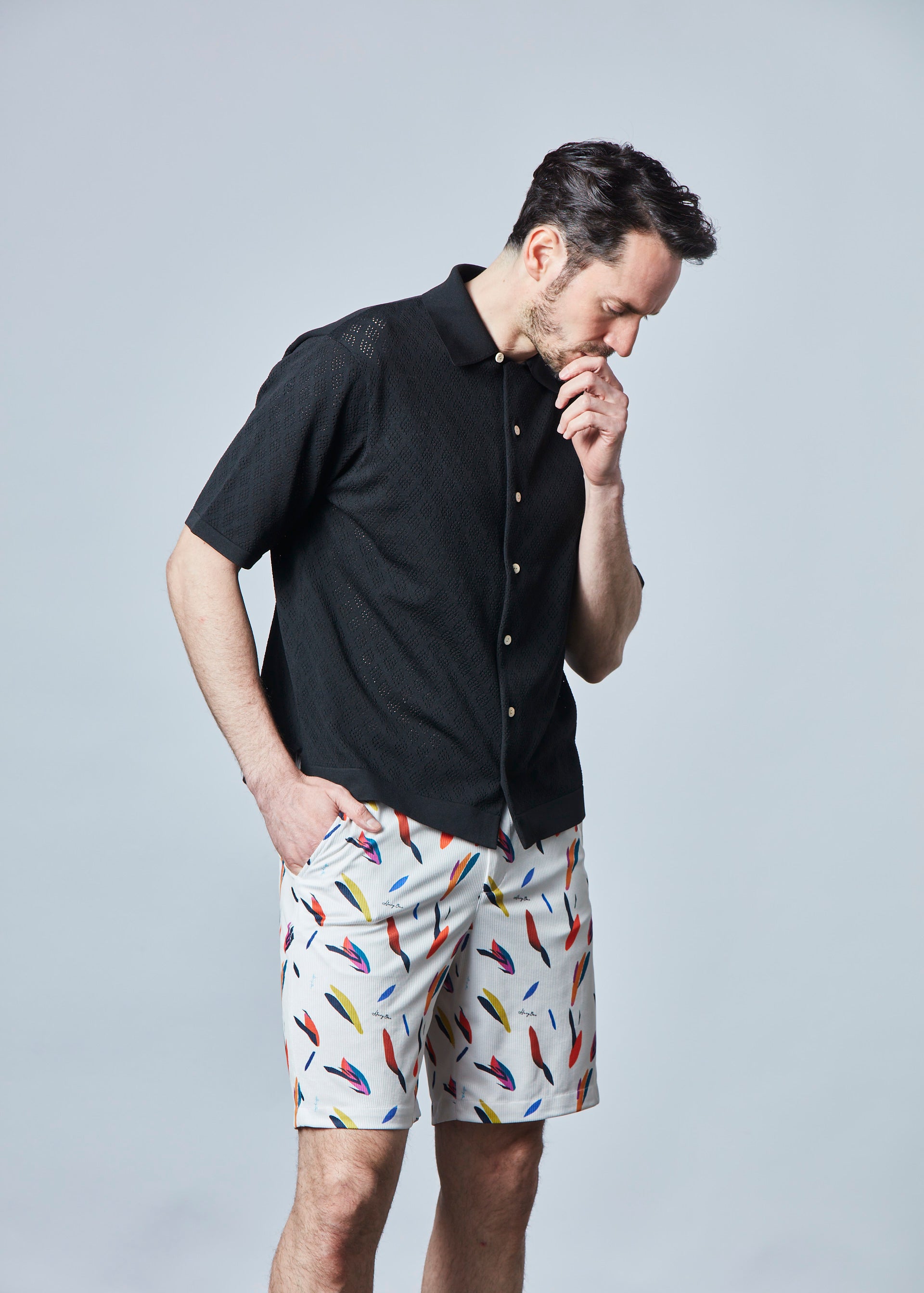 【NEW】オープンカラードライニットシャツ・メンズ