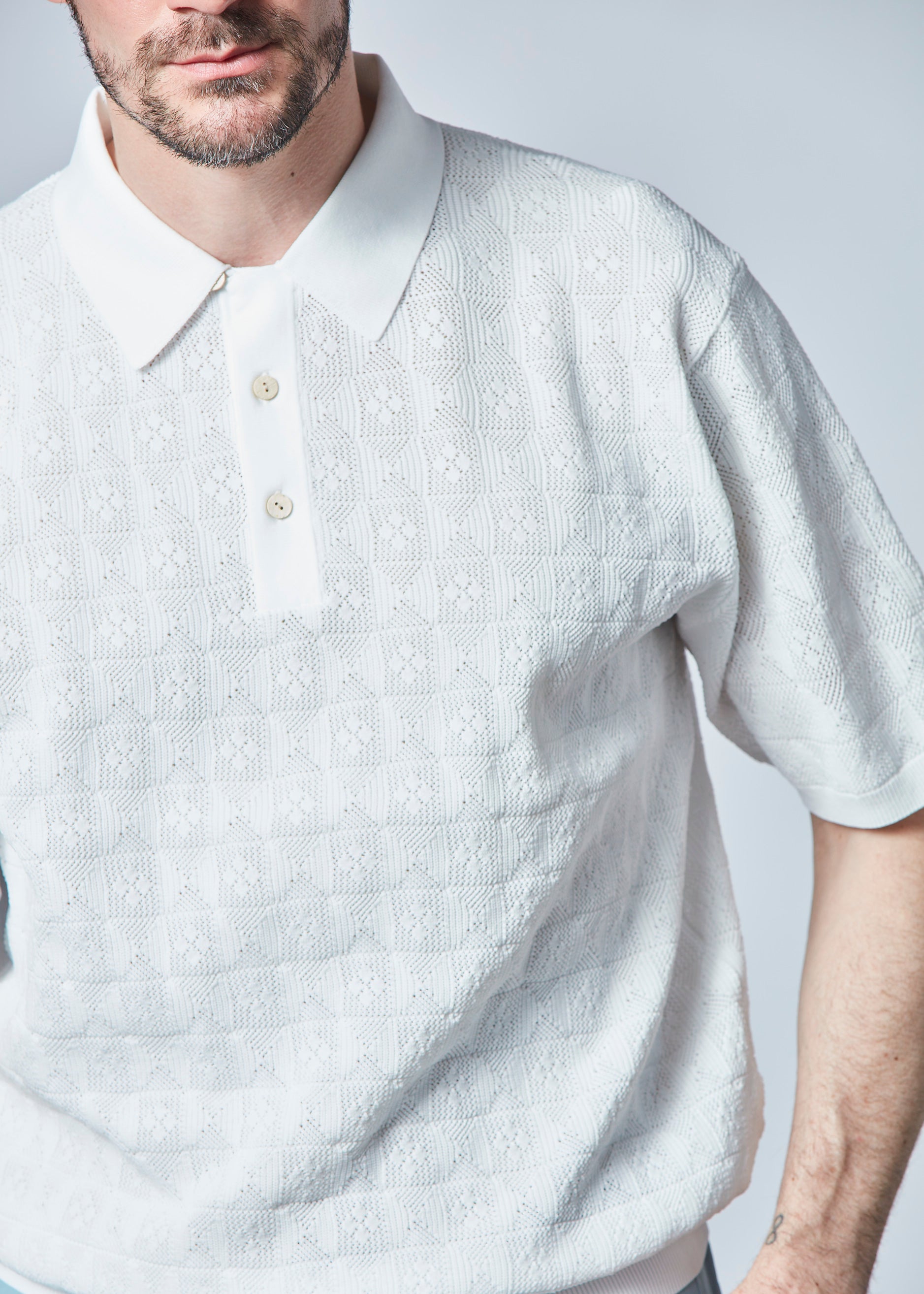 【NEW】ジャガードメッシュニットポロ