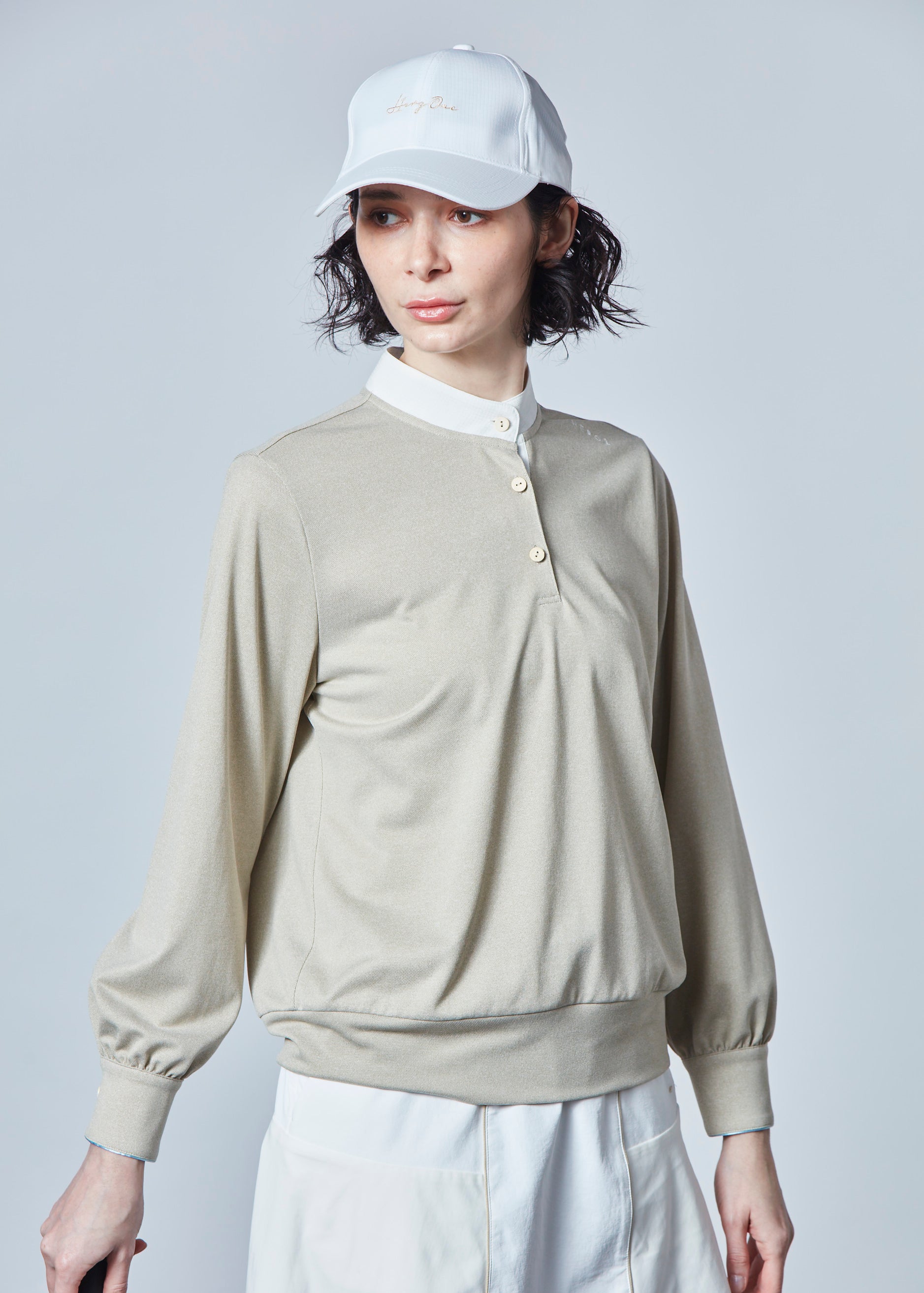 【NEW】スタンドカラーピケポロブラウス