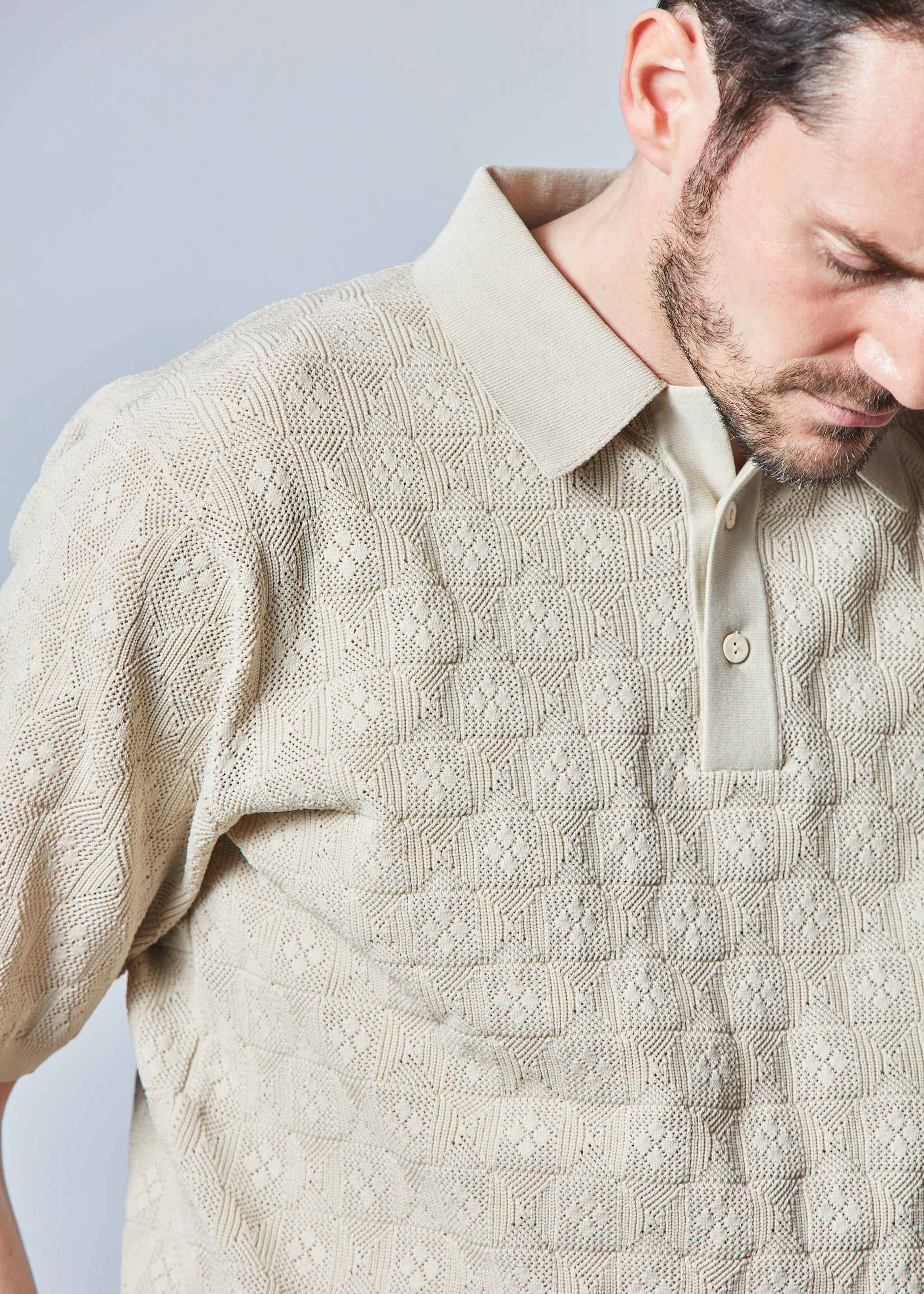 【NEW】ジャガードメッシュニットポロ