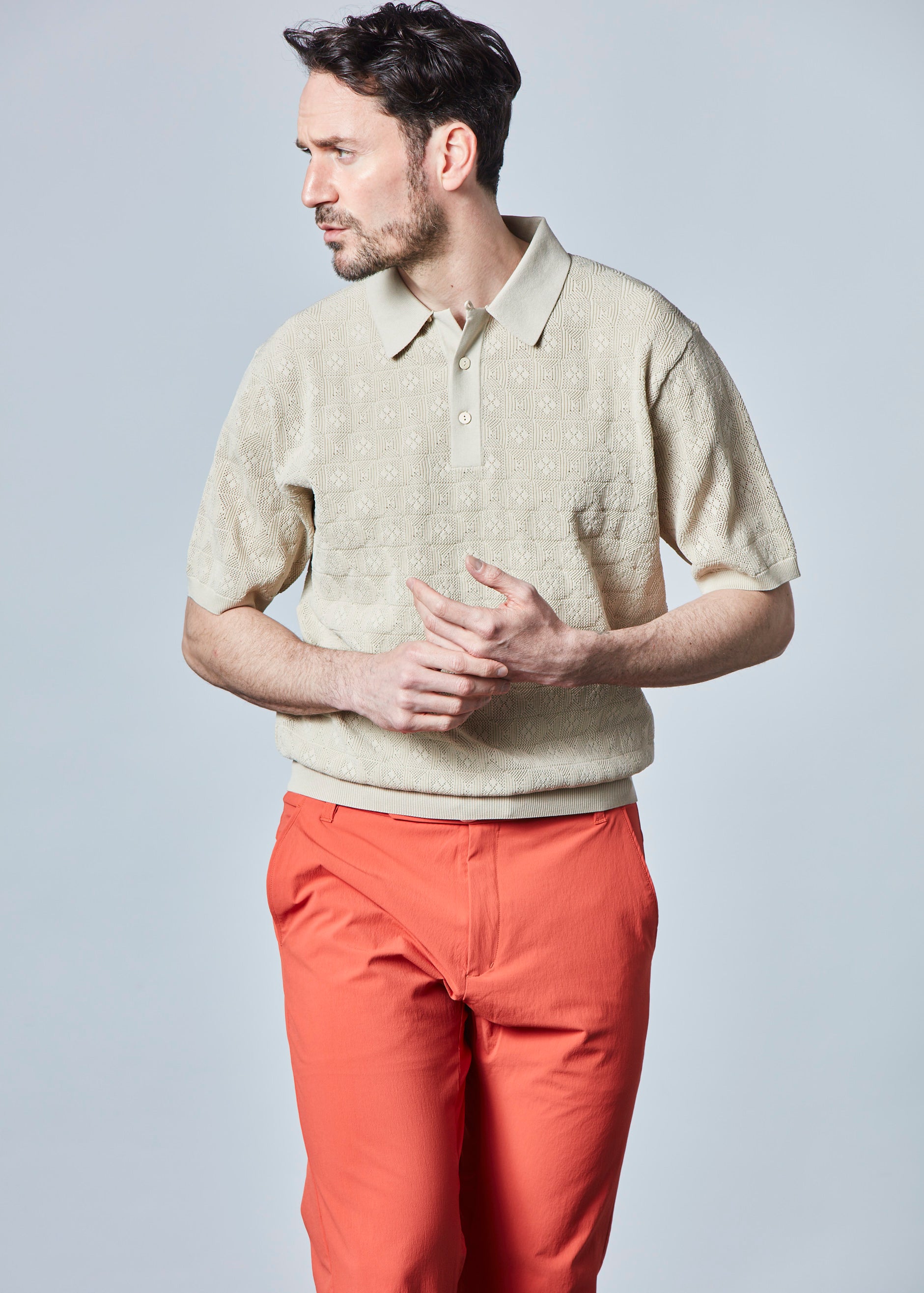 【NEW】ジャガードメッシュニットポロ