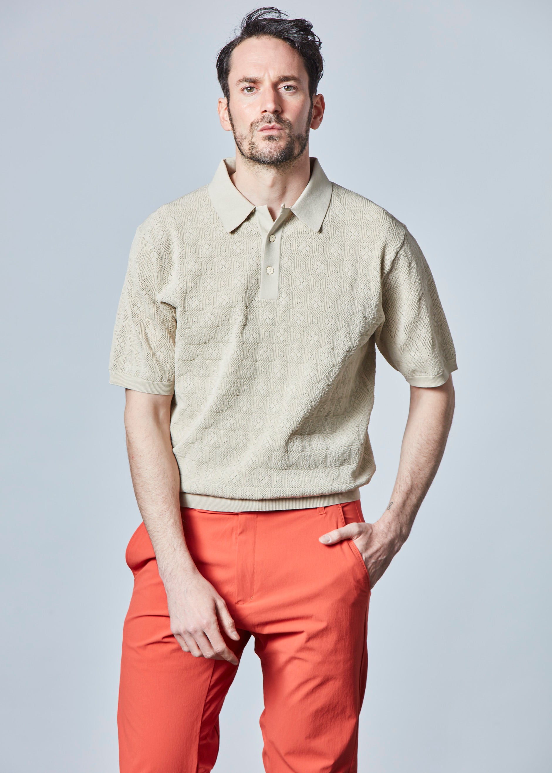 【NEW】ジャガードメッシュニットポロ