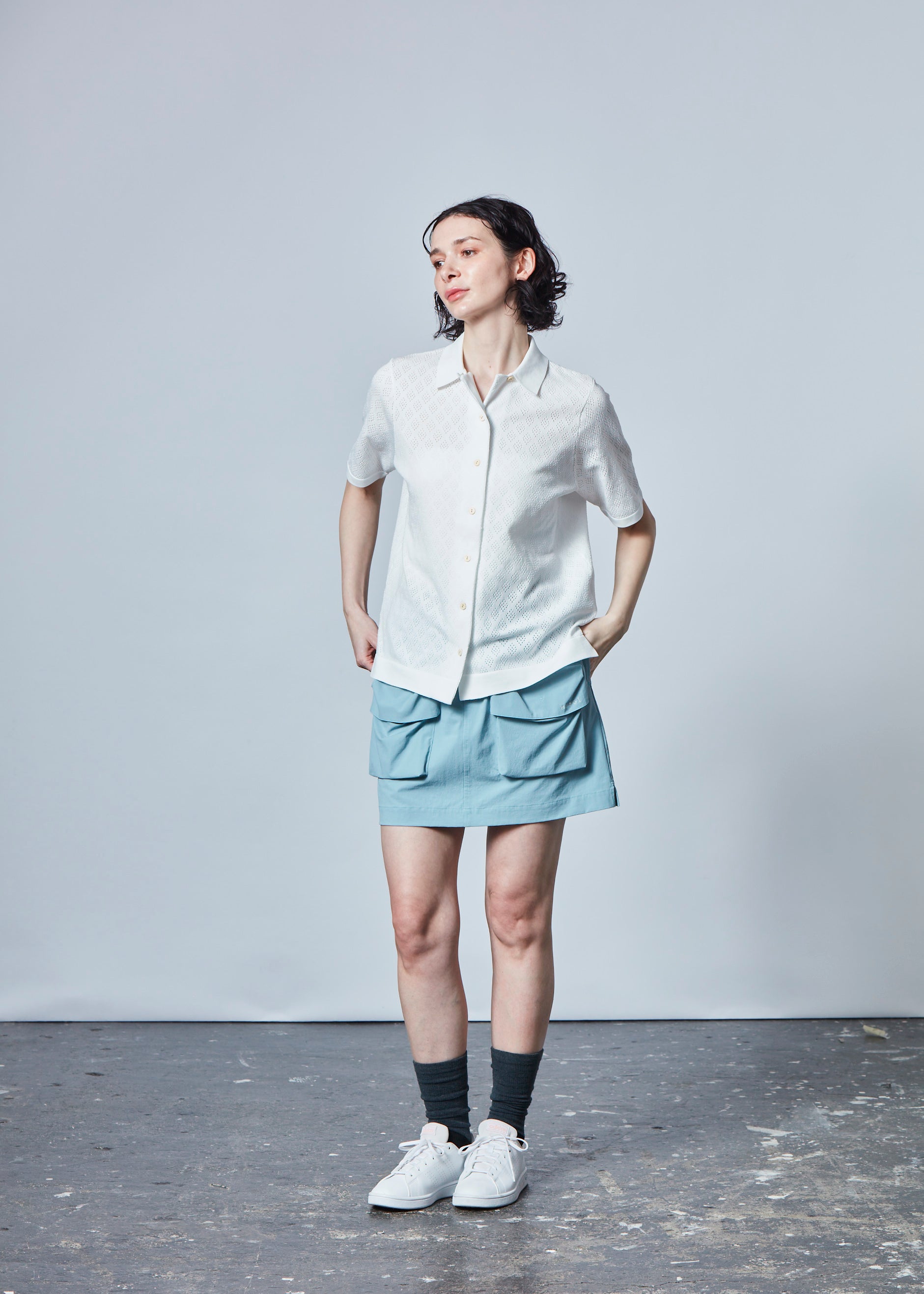 【NEW】オープンカラードライニットシャツ・レディース