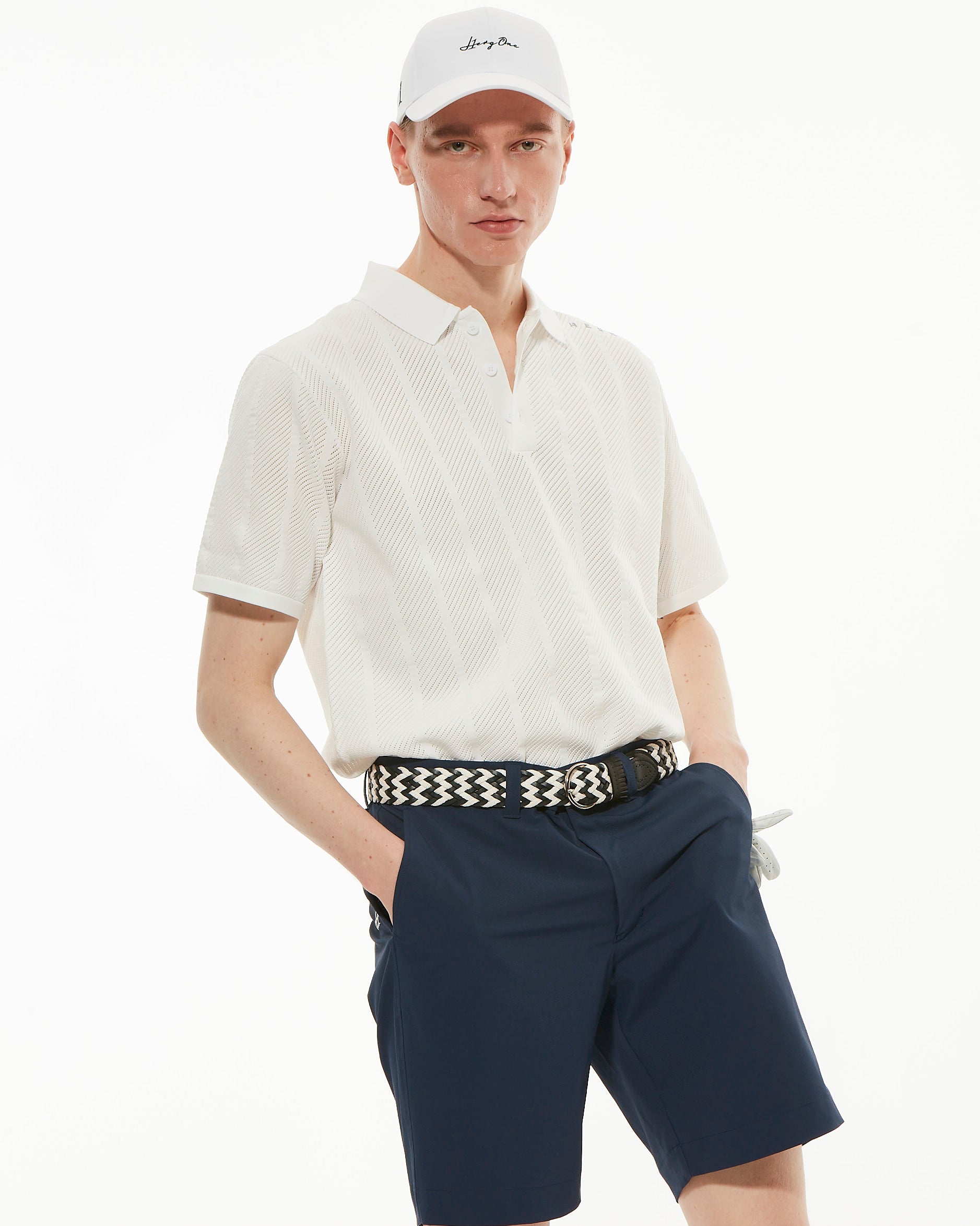 STRIPE MESH KNIT POLO