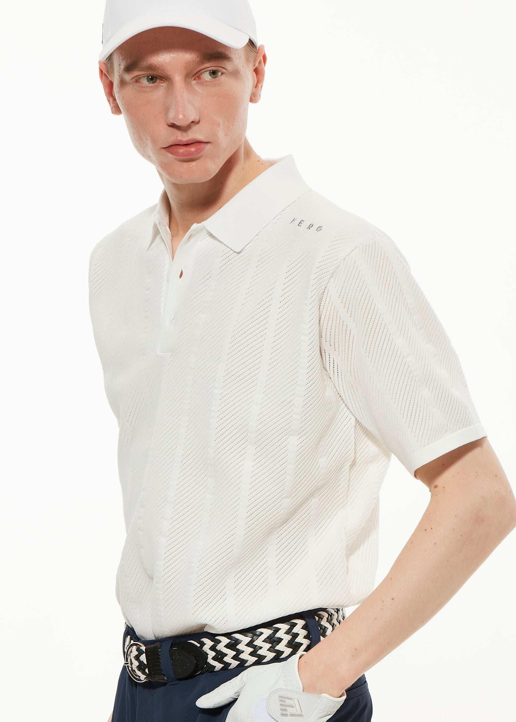 STRIPE MESH KNIT POLO