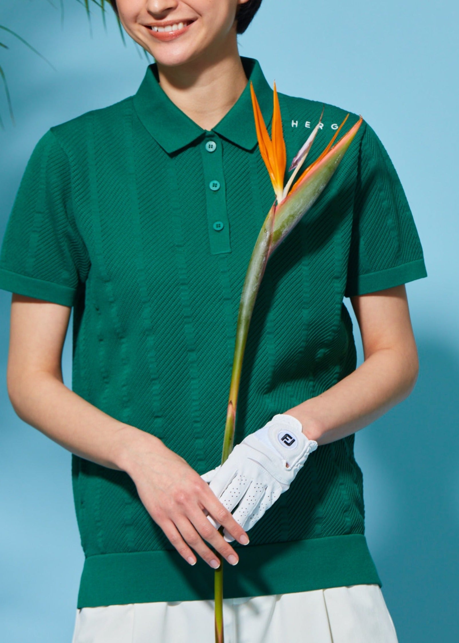 【在庫僅か】STRIPE MESH KNIT POLO/ストライプメッシュニットポロ　レディース