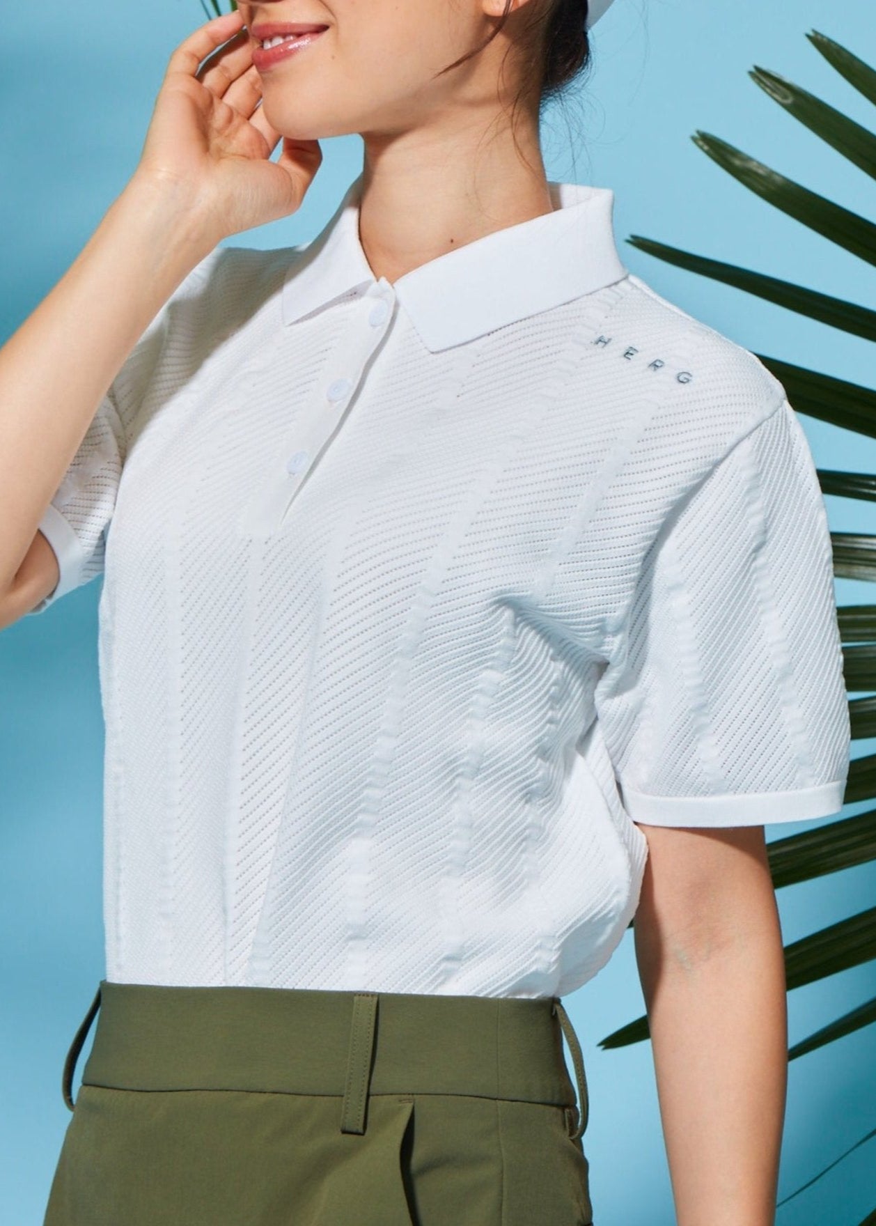 【在庫僅か】STRIPE MESH KNIT POLO/ストライプメッシュニットポロ　レディース