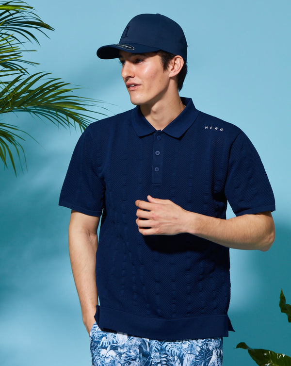 STRIPE MESH KNIT POLO