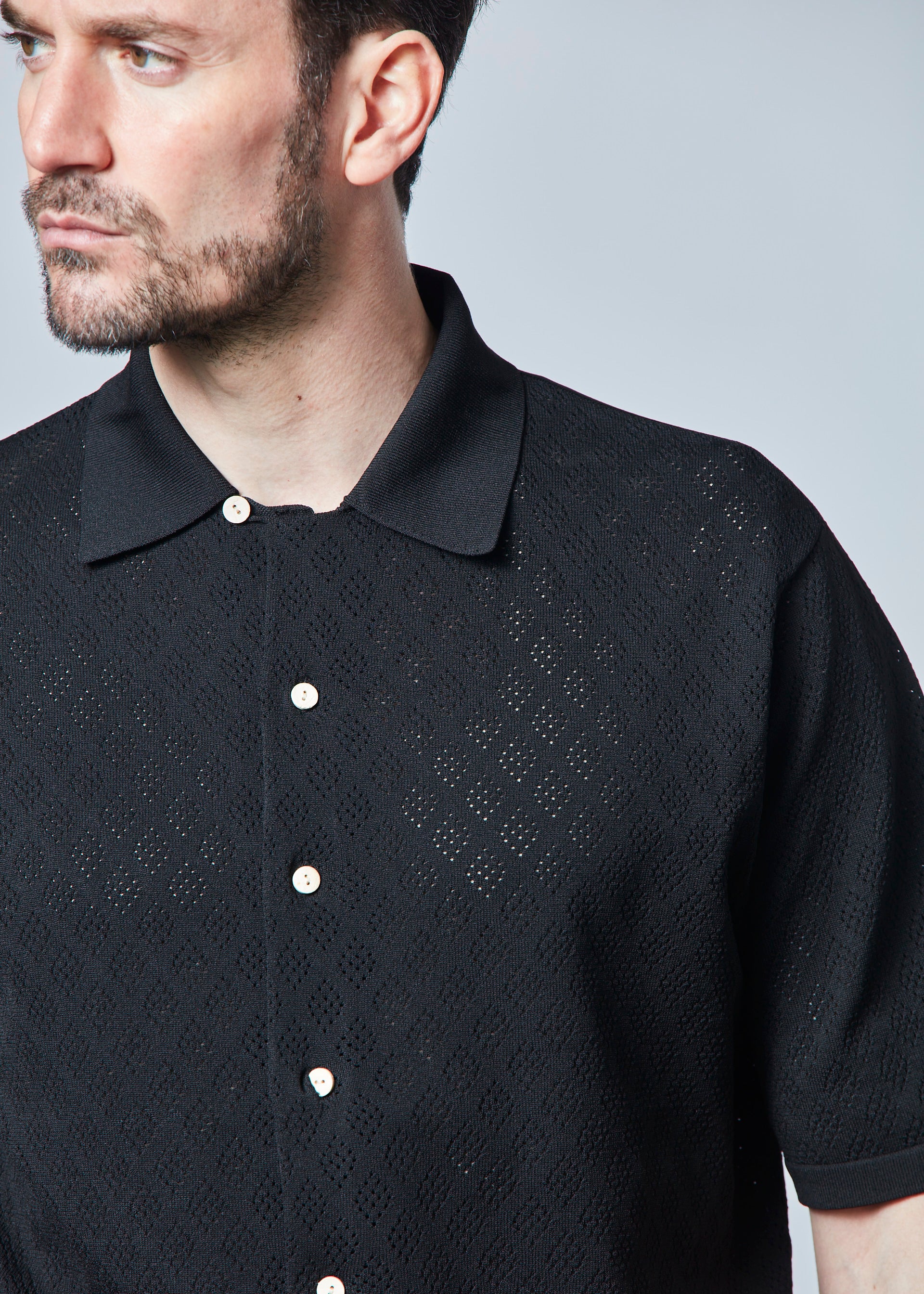 【NEW】オープンカラードライニットシャツ・メンズ