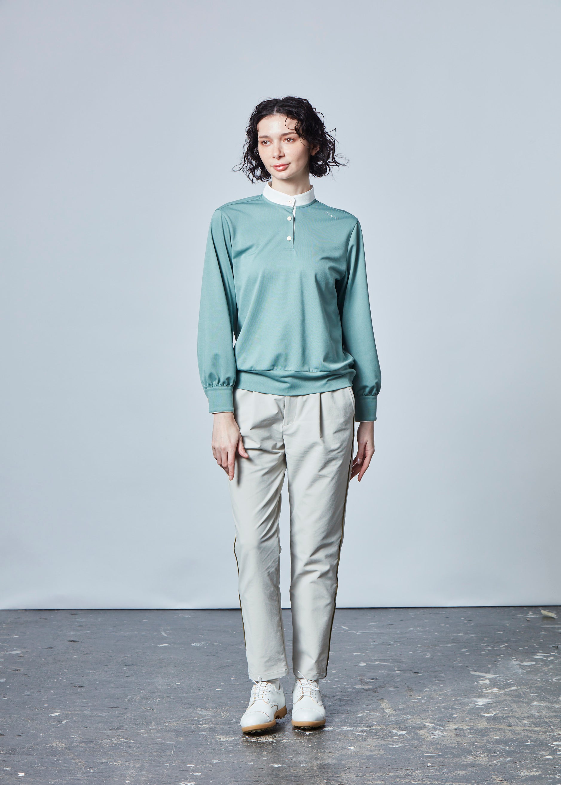 【NEW】スタンドカラーピケポロブラウス