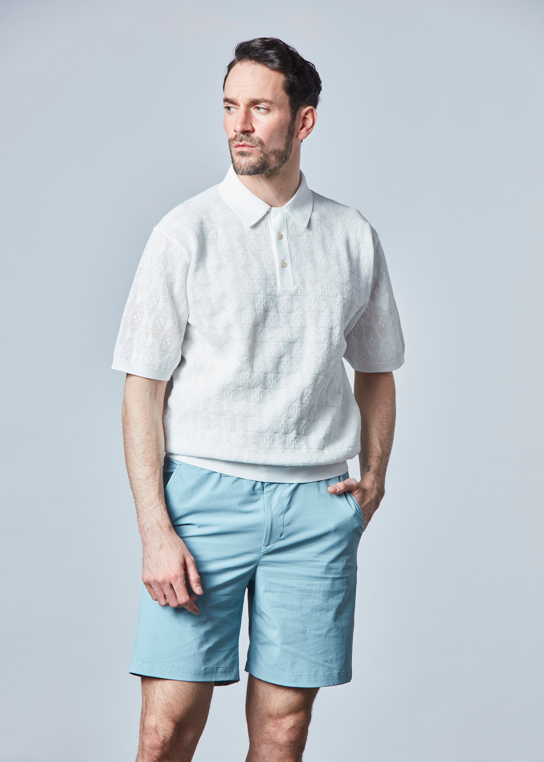 【NEW】ジャガードメッシュニットポロ