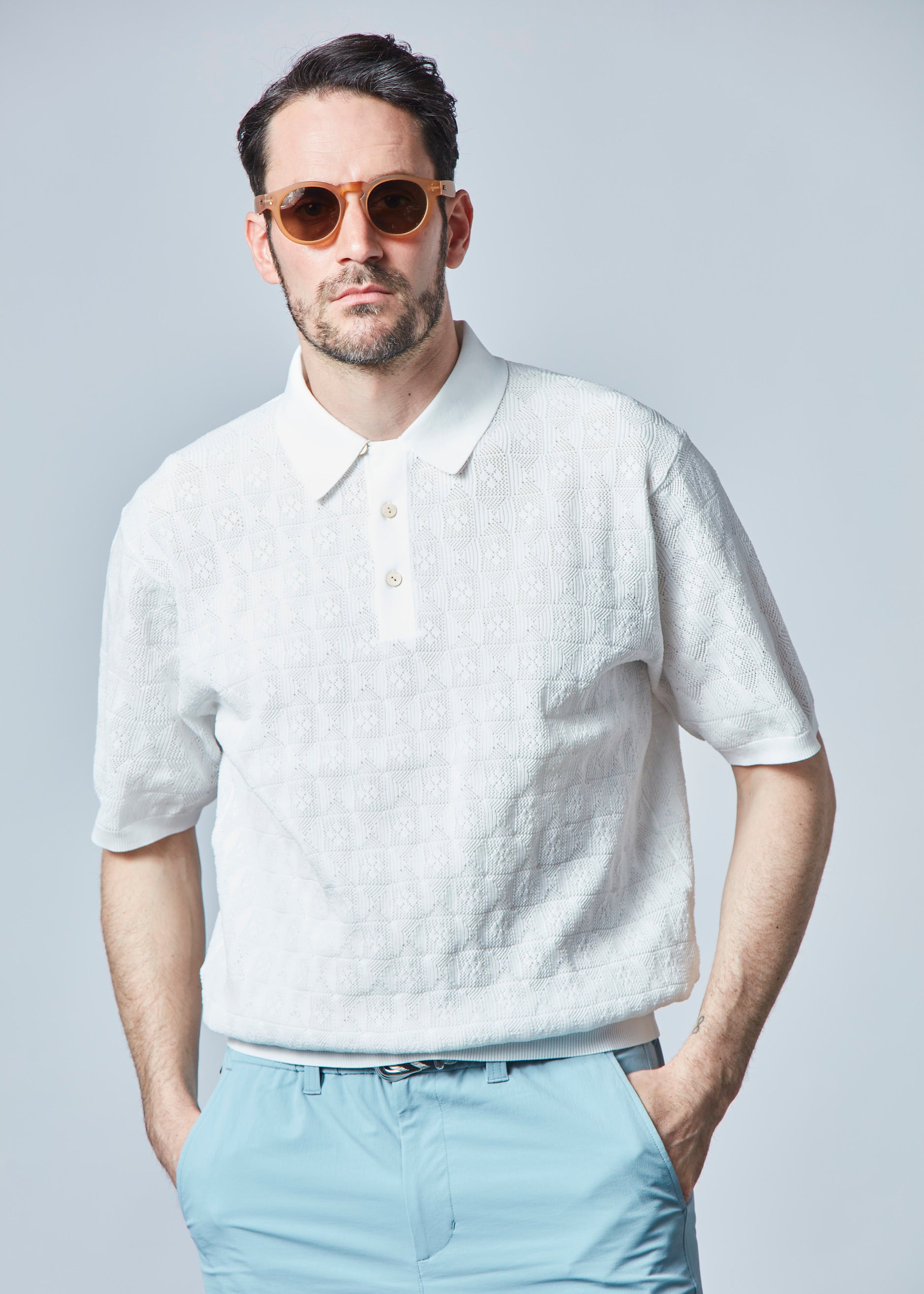 【NEW】ジャガードメッシュニットポロ