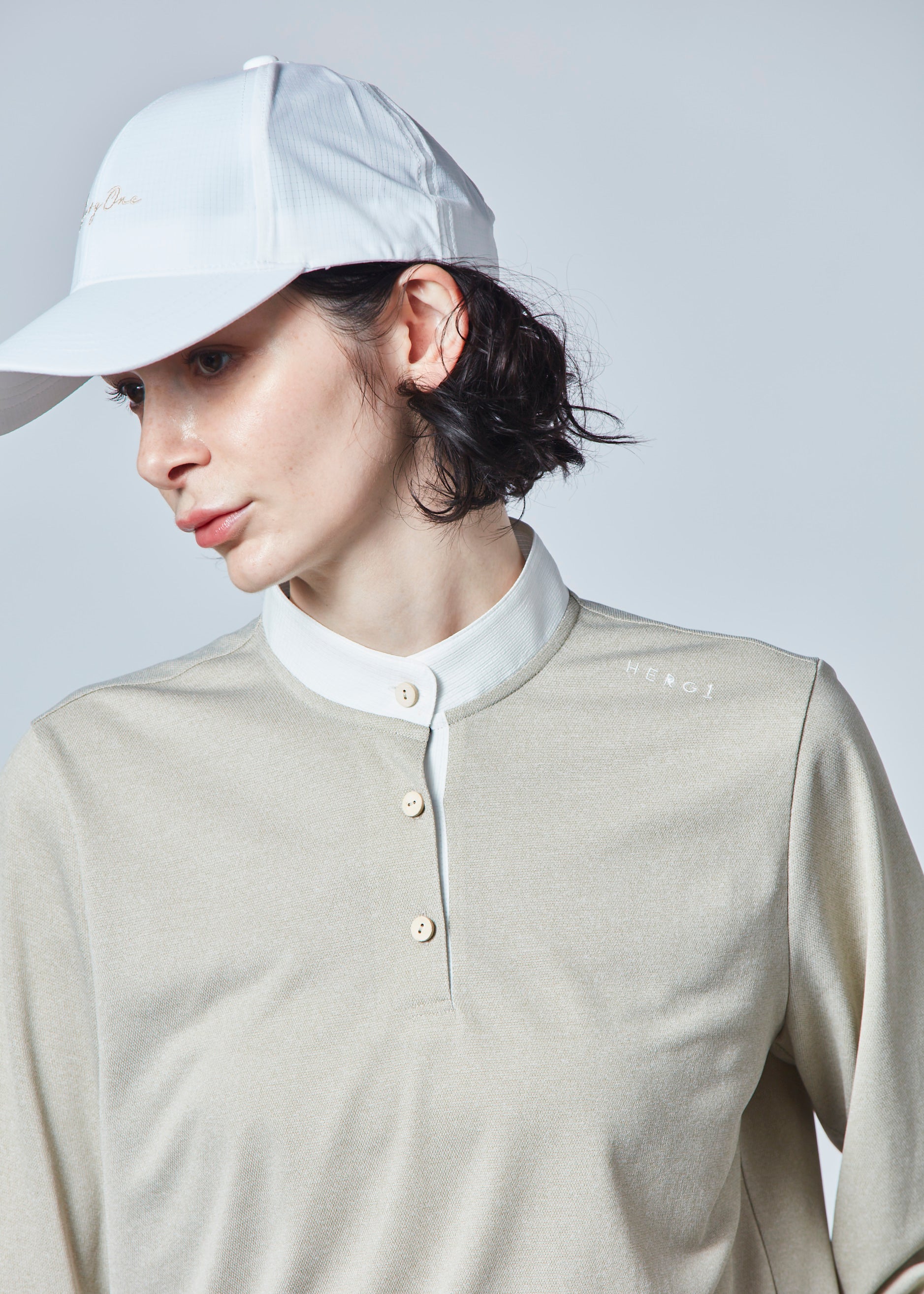 【NEW】スタンドカラーピケポロブラウス