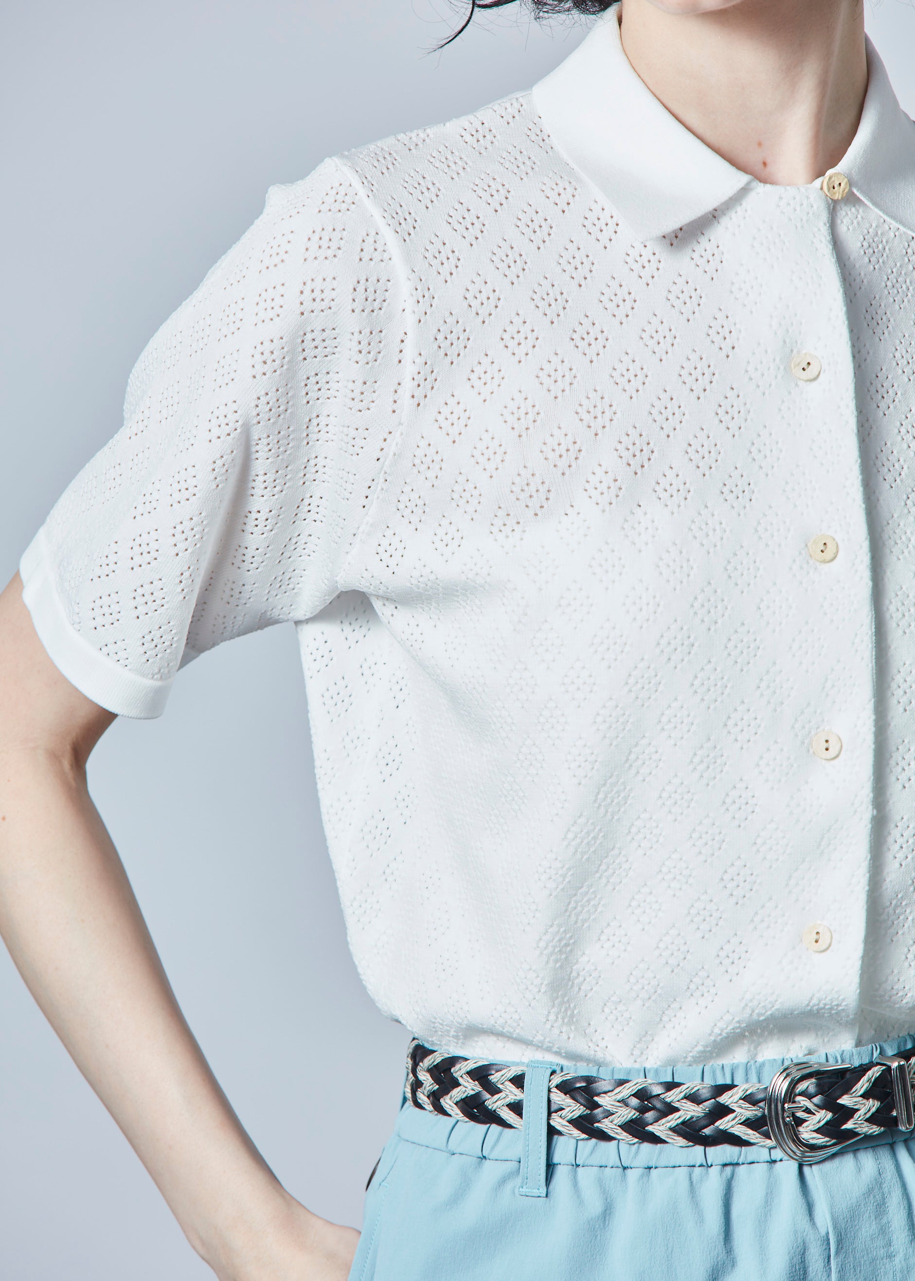 【NEW】オープンカラードライニットシャツ・レディース