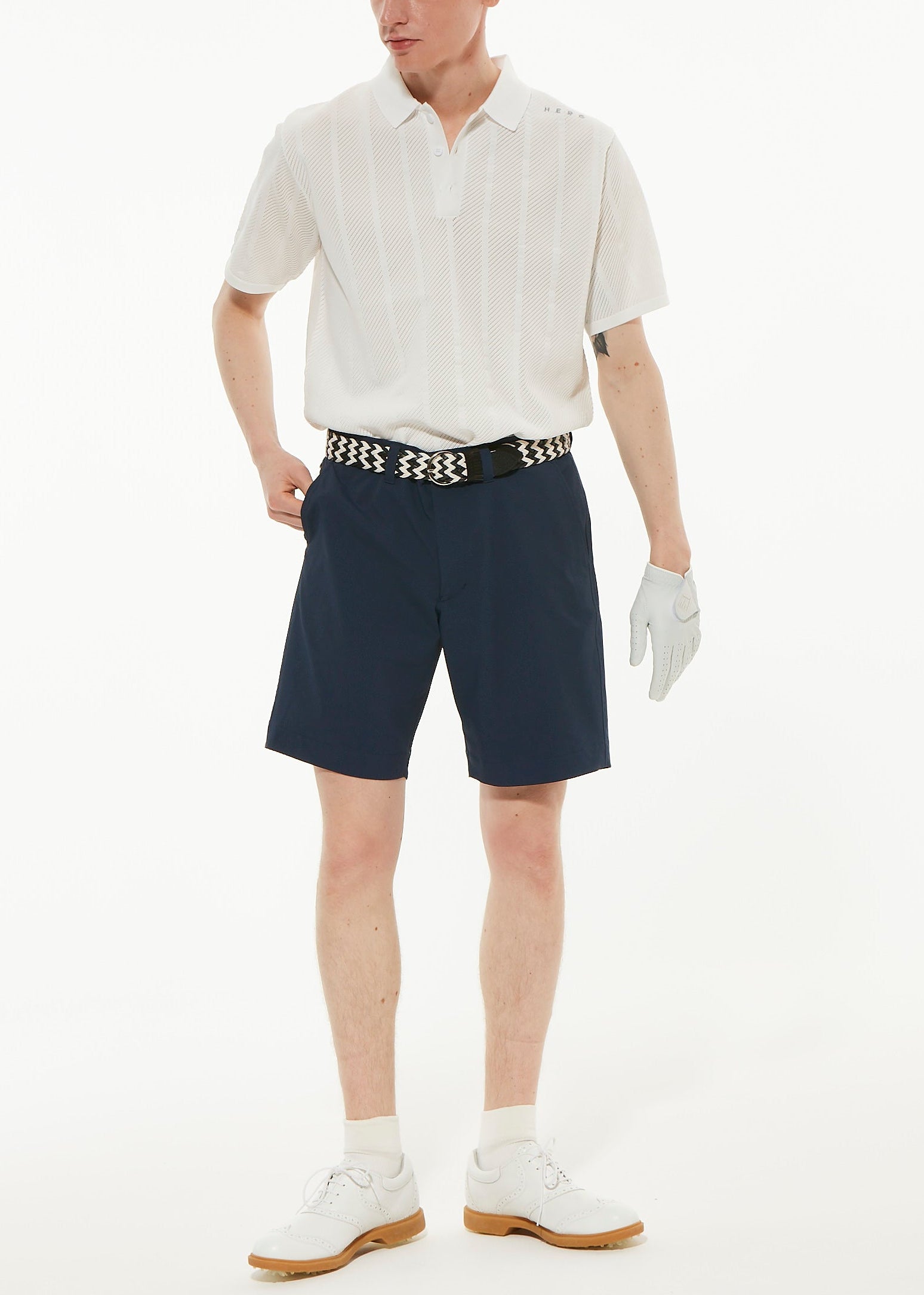 STRIPE MESH KNIT POLO
