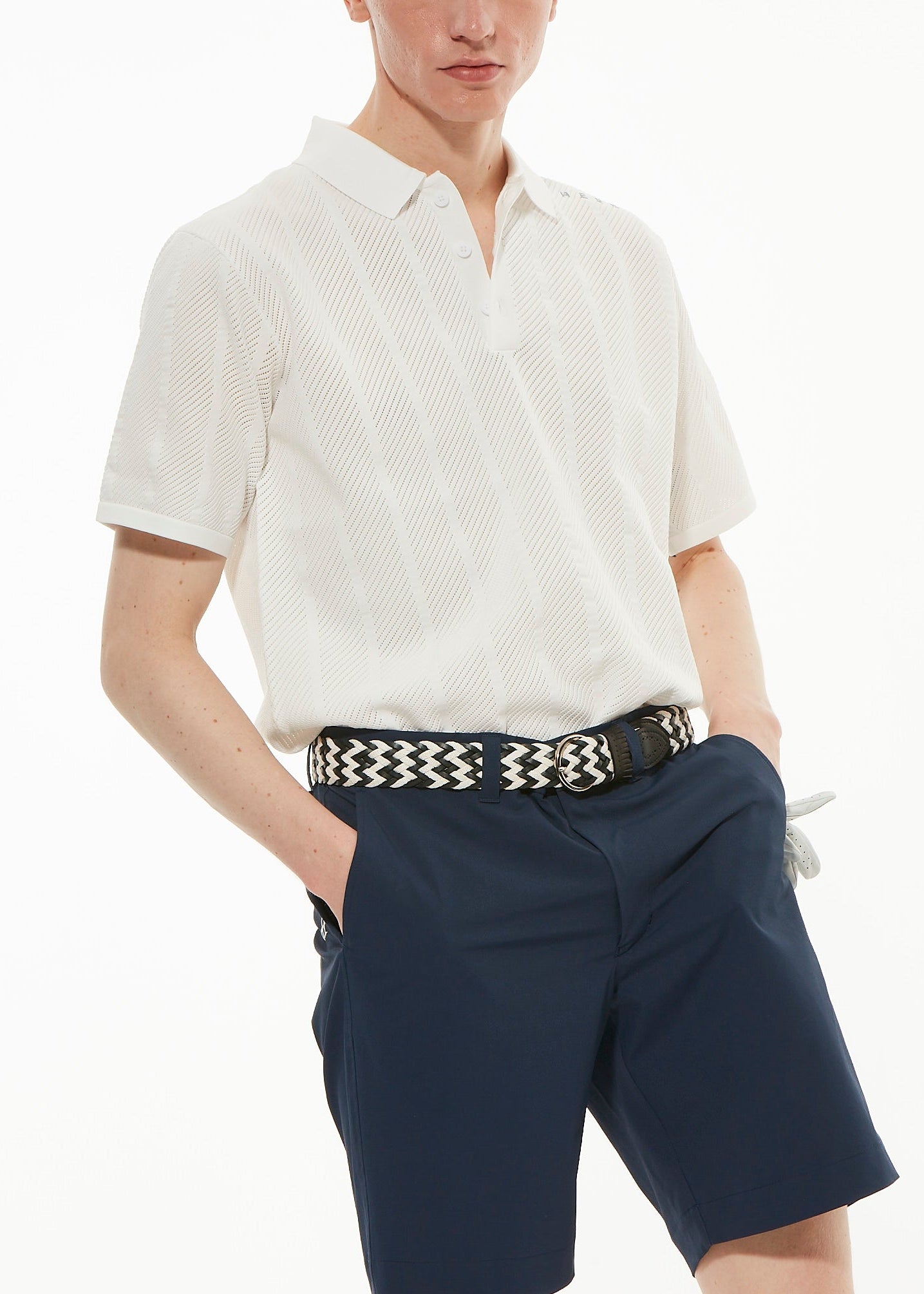 STRIPE MESH KNIT POLO