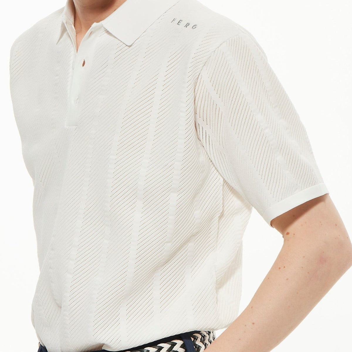 STRIPE MESH KNIT POLO