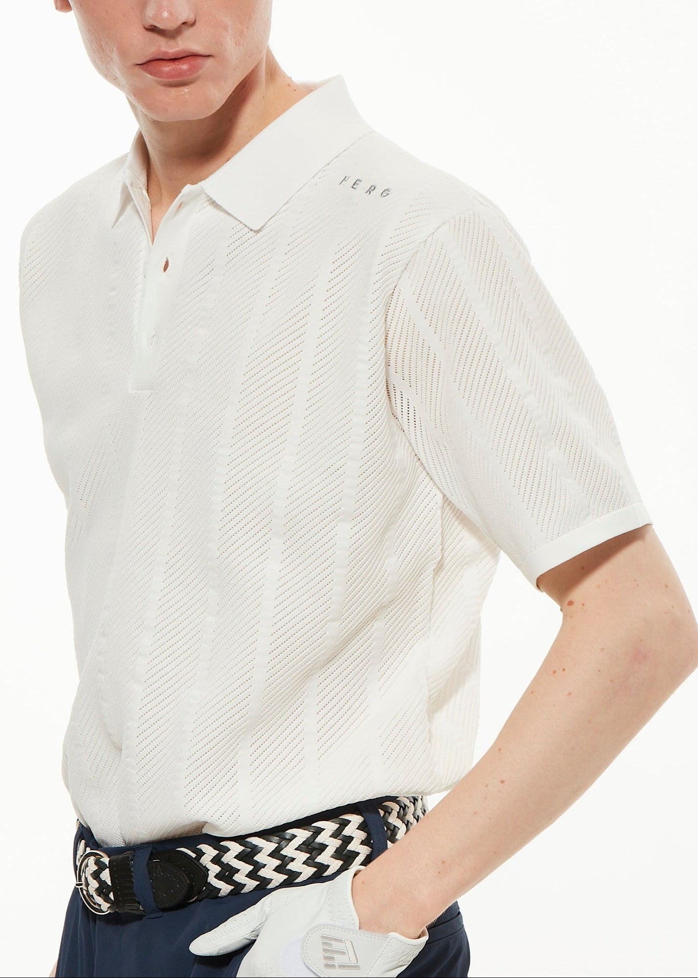 STRIPE MESH KNIT POLO