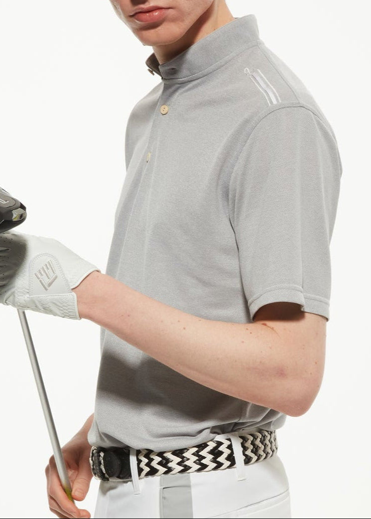 STAND COLLOR ＆THREE-LINE H EMBROIDERY POLO