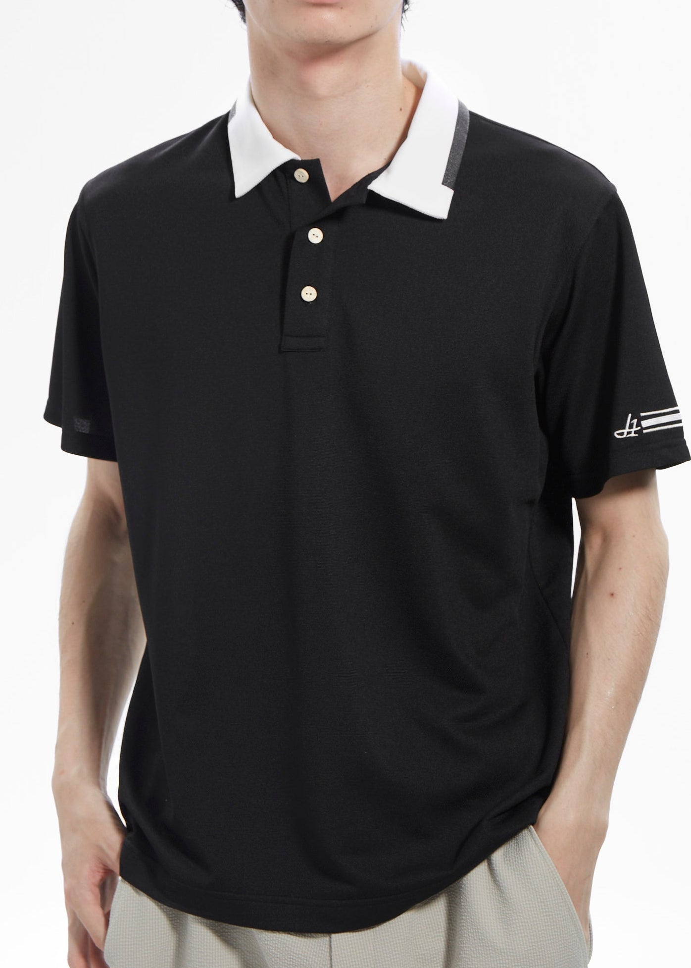 PRINT COLLOR ＆THREE-LINE H EMBROIDERY POLO