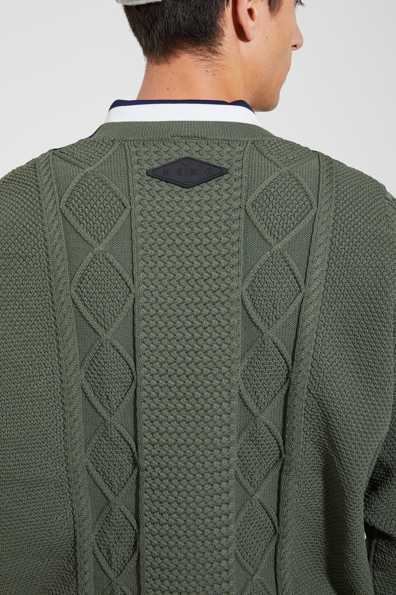 【2024 NEW】MENS CABLE MIX CRUE NECK KNIT