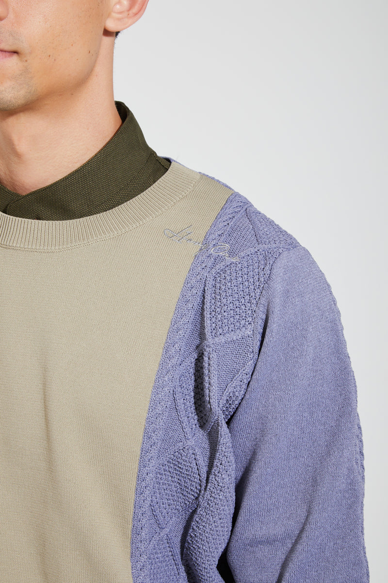 【2024 NEW】MENS CABLE MIX CRUE NECK KNIT